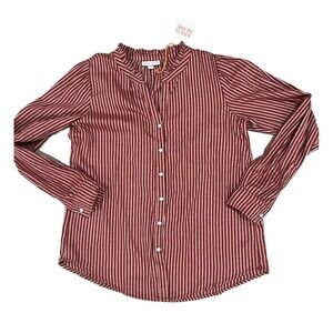 NWT Knox Rose Fiery Red/ Brown Boho Stripe Button Down Shirt Blouse Size small